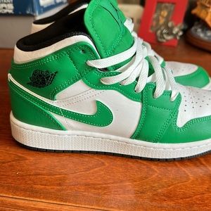 Air Jordans , great condition Size 5.5 Boys, green and white, only worn twice